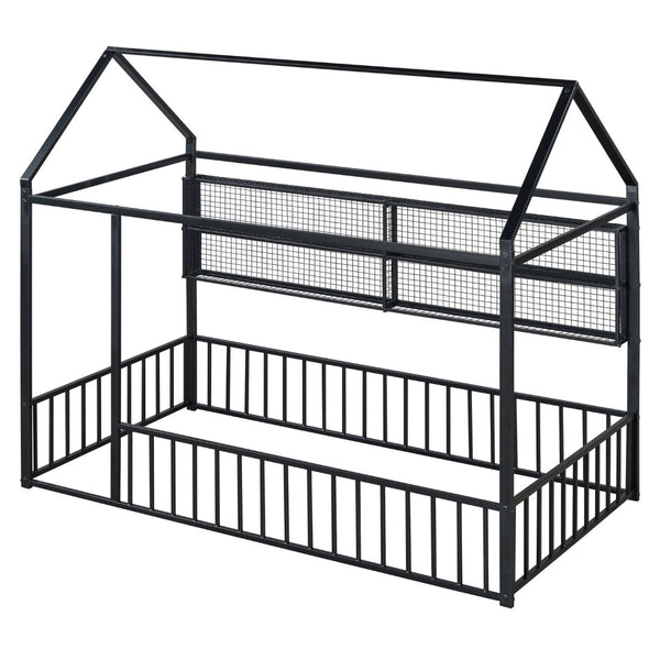 English Elm Twin House Frame Bed Powder Coated Steel with Built in Shelves for Kids Room N737P175360B