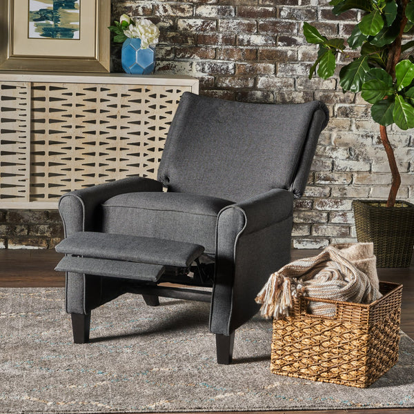 English Elm Christopher Knight Home® - Manual Charcoal Push Back Recliner — Compact Fabric Seat, Plush Support, Space-Saving Comfort for Homes 61369.00CCL