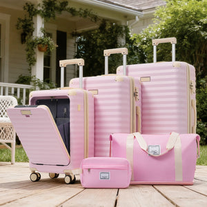 English Elm Luggage 5 Piece Abs Hardshell Travel Set with Usb Port Spinner Wheels and Tsa Lock Pink N732P265290U