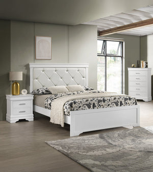 English Elm 1pc Modern Glam Two-Drawer Nightstand 21.65"x15.75"x23.7" Solid Wood White with Crystal Accents B011P304434