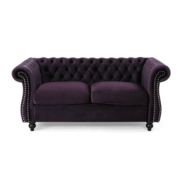 English Elm Christopher Knight Home® - LOVESEAT Plush Velvet Tufted Diamond Stitch with Nailhead Trim and Scrolled Arms for Luxe Comfort Black Berry 63045.00NVLTBLKBRY