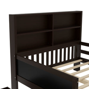 English Elm Full Solid Wood Platform Bed with Chalkboard Headboard, Storage Drawers & Shelves, Kid-Friendly White Espresso W1580P362709