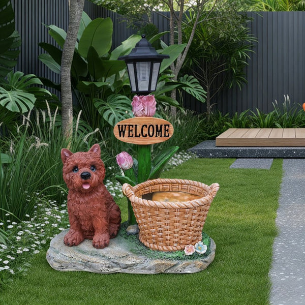 English Elm Labrador Solar Garden Statue with Led Glow and Built-in Succulent Planter Basin W5398P464248