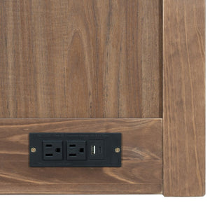 English Elm Queen Cabinet Murphy Bed Pine Wood Frame Geometric Panel Usb Charging Guest Room W504S00306