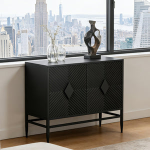 English Elm 31.50" Fluted Two Door Black Cabinet with Metal Legs for Entryway or Living Room W1435P206312