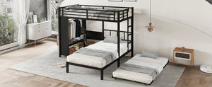 English Elm Twin Bunk Bed With Wardrobe & Trundle, Metal Frame, Foldable Desk, Noise-Reduced Design, Black Finish W1580S00135-GIGA