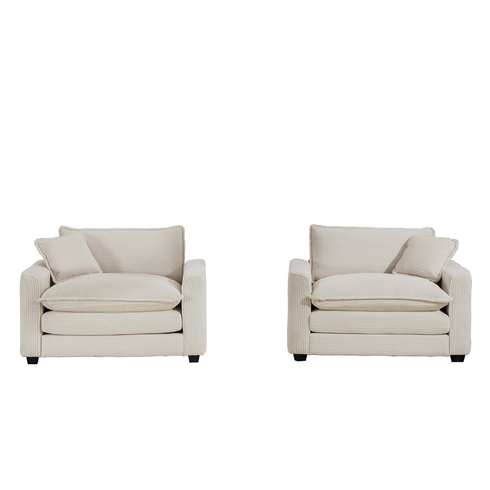 English Elm Luxurious Deep Seated Sofa Set With 2 Single Accent Chairs In Light Beige Corduroy For Living Spaces W714S00764