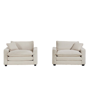 English Elm Luxurious Deep Seated Sofa Set With 2 Single Accent Chairs In Light Beige Corduroy For Living Spaces W714S00764