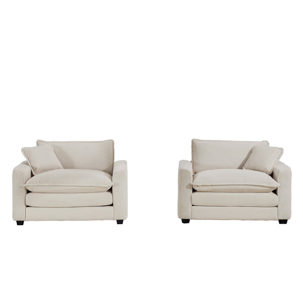 English Elm Luxurious Deep Seated Sofa Set With 2 Single Accent Chairs In Light Beige Corduroy For Living Spaces W714S00764