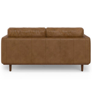 English Elm Morrison Caramel Brown 72" Leather Sofa & Ottoman Set — Mid-Century Modern, Feather-Filled Comfort B136P199199