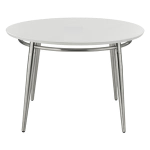 OSP Home Furnishings Brooklyn Round Coffee Table with Brushed Nickel Metal Frame for Modern Living Rooms White MG1230R-WH