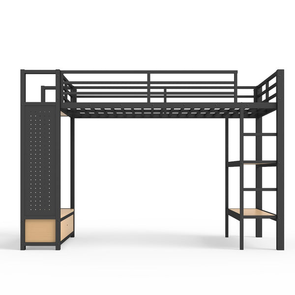 English Elm Full Size Pine Loft Bed House Frame with Slide Bookshelves and Moon Star Rails W1580S00590