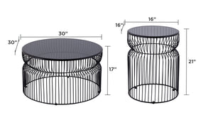 English Elm CT901 Modern Nested Table Set with Tinted Tempered Glass Tops and Sturdy Metal Frame for Living Room Black B009S01537