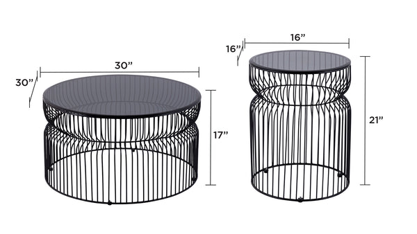 English Elm CT901 Modern Nested Table Set with Tinted Tempered Glass Tops and Sturdy Metal Frame for Living Room Black B009S01537