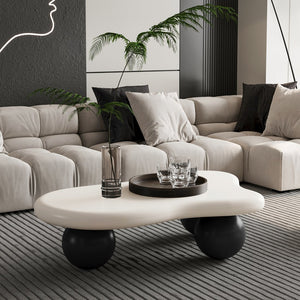 English Elm 40 Inch Cloud Shaped Coffee Table – Modern White Top With Black Ball Legs For Stylish Living Rooms W1435S00013