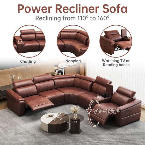English Elm Power Reclining Sectional Sofa Faux Leather with Usb Console and Adjustable Headrests W3795S00013