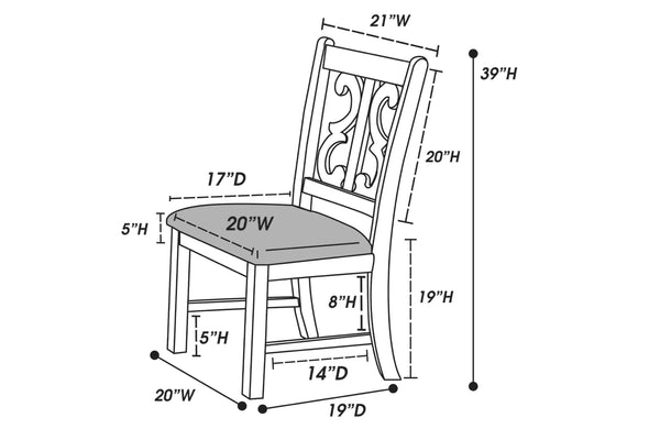 English Elm Oak Distressed 5pc Round Dining Set with Carved Cushioned Chairs and Server-Style Rustic Charm Oak 57 L x 57 W x 6 H B011S01666