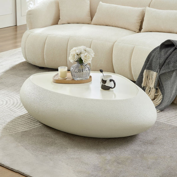 English Elm 47.24''fiberglass Oval Coffee Table Faux Stone Finish Sculptural Low Profile Living Room White W2582P431179