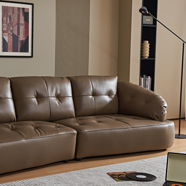 English Elm Modern Elliptical Three Seat Sofa Genuine Cowhide Leather Solid Wood Frame Living Room Brown W1765S00136