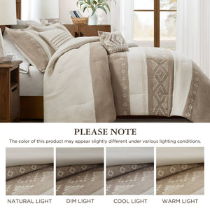 English Elm 5-piece Micro Suede Comforter Set with Geometric Embroidery for Full Queen Beds B035P408734