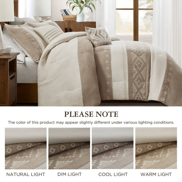 English Elm 5-piece Micro Suede Comforter Set with Geometric Embroidery for Full Queen Beds B035P408734