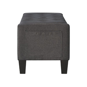 English Elm Ottoman Storage Bench Tufted Linen Upholstered Entryway Seat with Lift Top Shelf Dark Gray W2186P469998