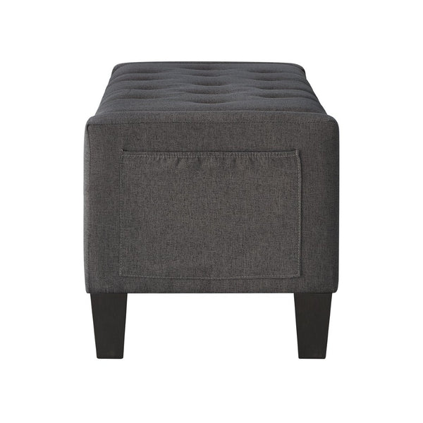 English Elm Ottoman Storage Bench Tufted Linen Upholstered Entryway Seat with Lift Top Shelf Dark Gray W2186P469998
