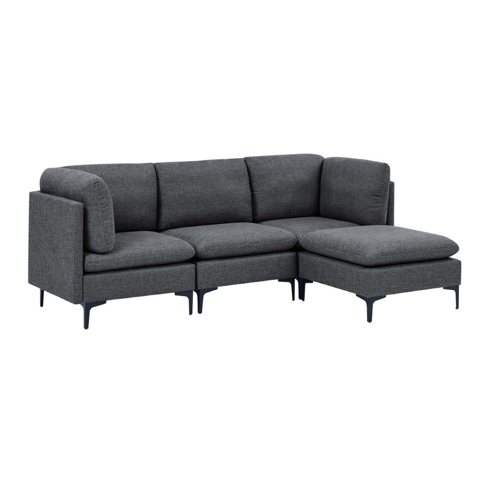 English Elm Linen Upholstered Modular Sectional Sofa with Tall Black Metal Legs for Living Room Dark Gray B2748S00108