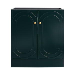 English Elm 30" Modern Freestanding Bathroom Vanity with Integrated Basin, Adjustable Shelf & 3 Metal Handles Dark Green W999P241072