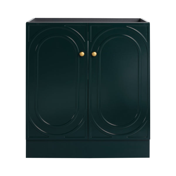English Elm 30" Modern Freestanding Bathroom Vanity with Integrated Basin, Adjustable Shelf & 3 Metal Handles Dark Green W999P241072