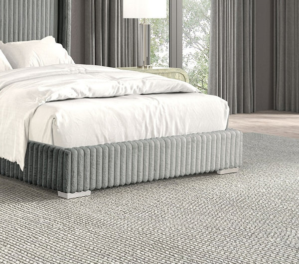 English Elm Gray Contemporary Queen Bed with Fur Chenille Upholstery, Mattress-Ready, Engineered Wood Frame Gray 80 L x 60 W x 9 H B2741P320863