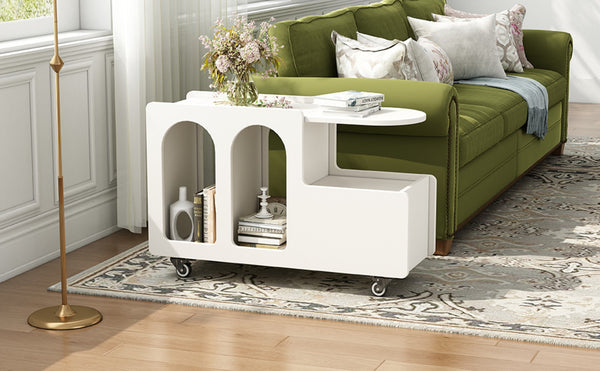 English Elm On-Trend Cream Mobile End Table With Lockable Wheels, Narrow Storage Nightstand For Small Spaces N721P191983K-GIGA