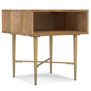 English Elm Fallon Solid Mango Wood End Table with Gold Iron Base for Living Room Bedroom B136P420277