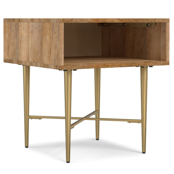 English Elm Fallon Solid Mango Wood End Table with Gold Iron Base for Living Room Bedroom B136P420277