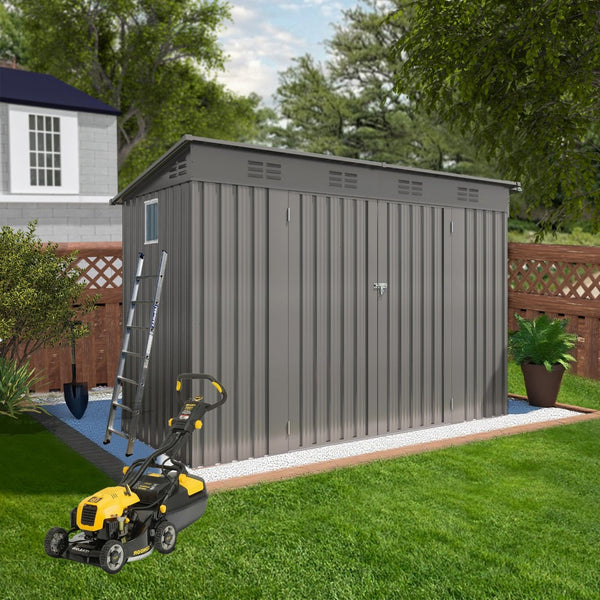 English Elm 4 X 9 Ft Galvanized Steel Outdoor Shed with Vented Sloped Roof and Wide Swing Doors W3213S00006