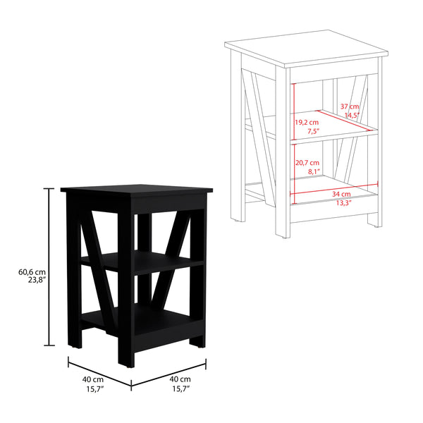 English Elm Taylor 3-Tier End Table with Ample Storage, Space-Saving Nightstand Sofa Side Table in Black B200P188839