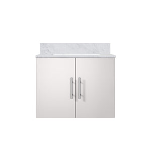 English Elm Glossy White Bath Vanity With Carrara Marble Top – Stylish, Compact Design & Soft-Close Storage Solution B2731P258567