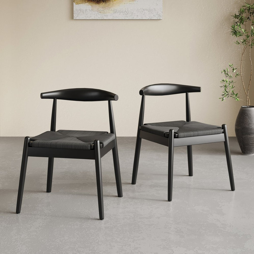 English Elm Weave Dining Chairs Set Of 2 - Elegant Mid-Century Modern Oak Frame With Handwoven Twine Seats T3623P371948-GIGA