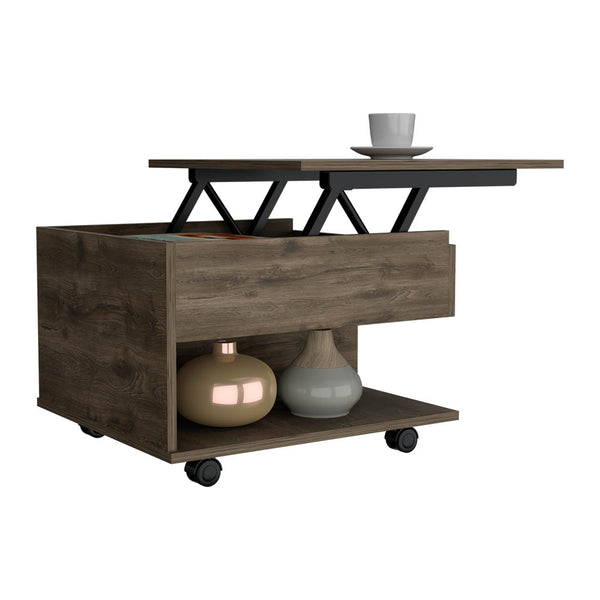 English Elm Luanda Lift-Top Coffee Table with Concealed Storage, Locking Casters & Open Shelf for Living Space Brown 27.2 L x 26.4 W x 5.5 H B07091884