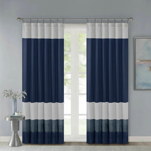 JLA Home Madison Park - Polyoni Pintuck Curtain Panel with Modern Stripes, Fully Lined Drapery for Privacy and Soft Light Navy MP40-2225