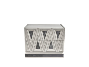 English Elm Lavita Modern 2-Drawer Nightstand In River Sand Grey With Plush Velvet & Gold Accents For Glam Style B009P245897