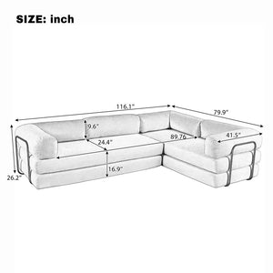 English Elm U_style Modular Corduroy Sectional Sofa Converts to Guest Bed for Apartment Living Beige WY000463AAA