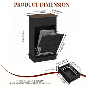 English Elm Tilt Out Trash Cabinet with Storage Drawer Conceals 10 Gallon Bin Pet Proof Brown+Black T5831P489253