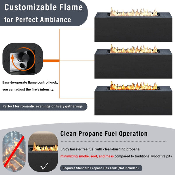 English Elm U_style Rectangular Outdoor Propane Fire Pit Mgo Set with Tank Cover Table Black,Light Gray WY000498AAB