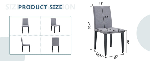 English Elm Two Linen-Cotton Dining Chairs with Sturdy Metal Legs, Breathable Upholstery and Anti-Slip Feet for Comfort and Stability Black,Light Gray W1151P263140