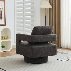 English Elm 29.13" Swivel Accent Chair — Modern Bouclé Rotating Lounge Chair with Removable Cushion, Solid Wood Frame, Cozy Design Charcoal W1852P211992