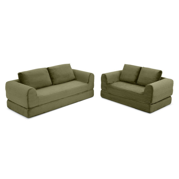 English Elm 2-in-1 Corduroy Futon Sofa Sleeper Modular Floor Couch for Studio and Guest Living Spaces Green W1117S00372