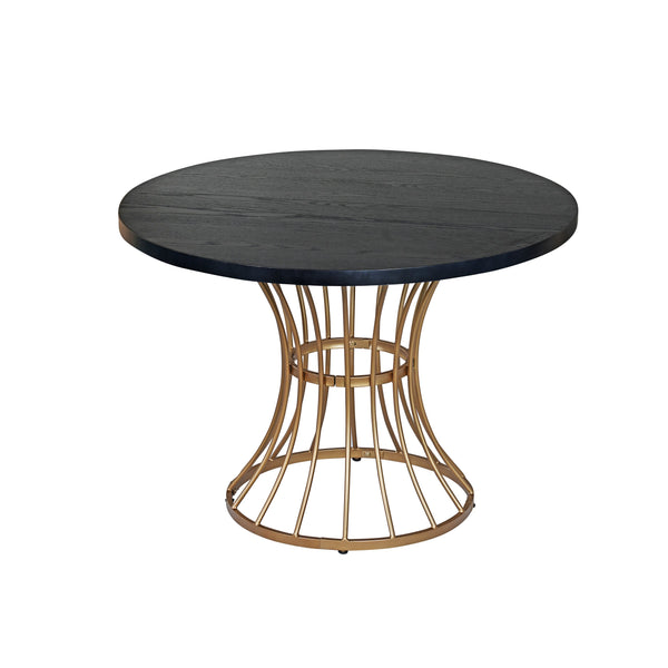 English Elm Black Oak 42" Round Dining Table with Oak Veneer Top, Scratch-Resistant Finish & Sturdy Iron Pedestal Base, Compact Rustic-Modern Piece N842P319125B