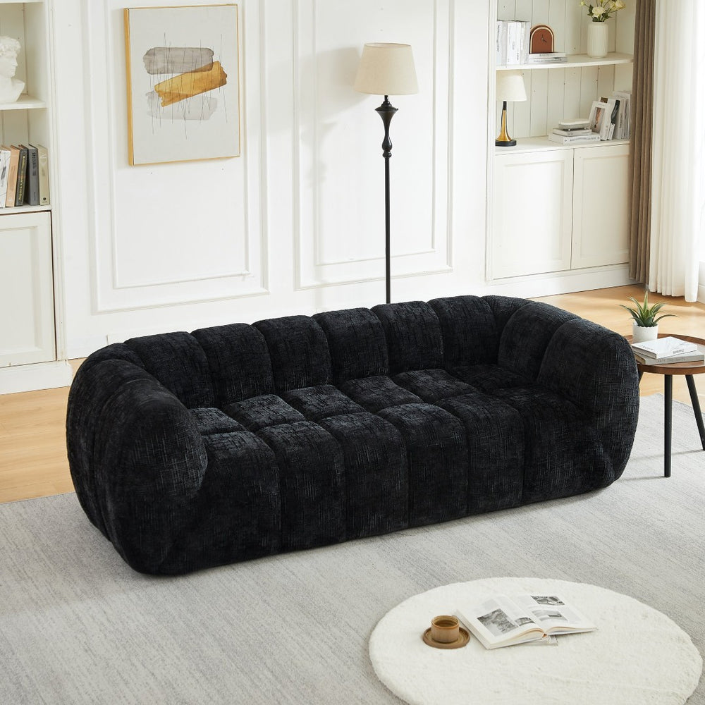 English Elm Chenille Cloud Sofa with Quilted Seat and Piano Backrest for Modern Living Spaces Black W834P442224