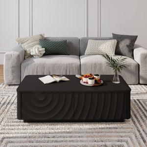 English Elm 47'' Spiral Grain Coffee Table Two Drawer Storage Mid Century Farmhouse Living Room Black W2263P412382